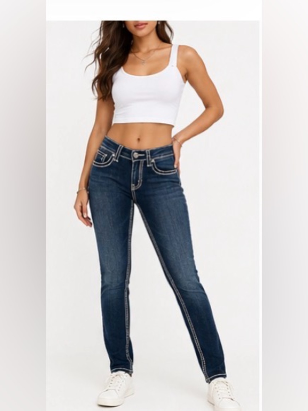 LA Idol Jeans 9 Y2K 2000s White Contrast Stitch Skinny Jeans Low Rise